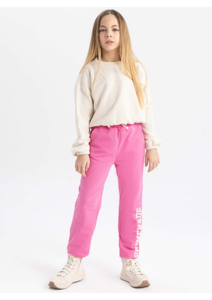 Kız Çocuk Baskılı Beli Bağcıklı Lastikli Paça Cepli Jogger Eşofman Altı