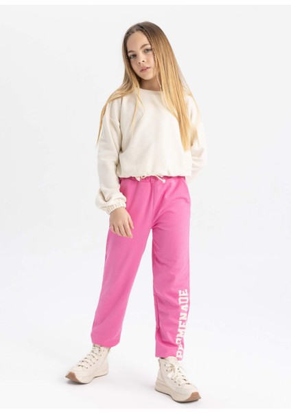 Kız Çocuk Baskılı Beli Bağcıklı Lastikli Paça Cepli Jogger Eşofman Altı