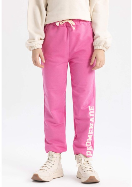 Kız Çocuk Baskılı Beli Bağcıklı Lastikli Paça Cepli Jogger Eşofman Altı