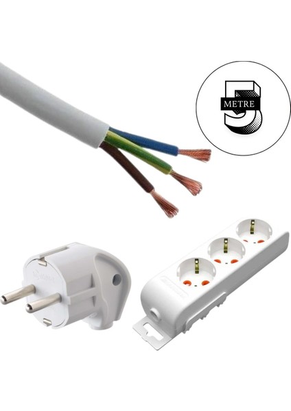 Acaroğlu 5 Metre Üçlü Klemensli Grup Priz El Yapımı