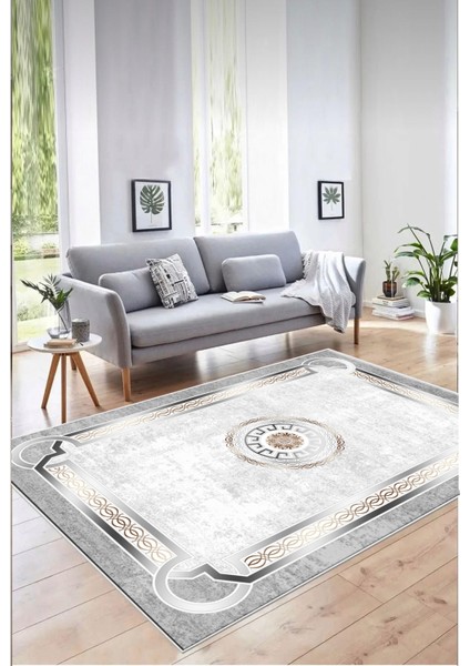 Gri Dijital Baskı Salon Halısı Kaymaz Tabanlı Yıkanabilir Halı Yolluk