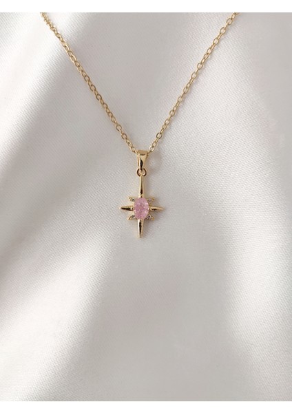 Paslanmaz Çelik Zirkon Taşlı Minimal Kutup Yıldızı Kolye