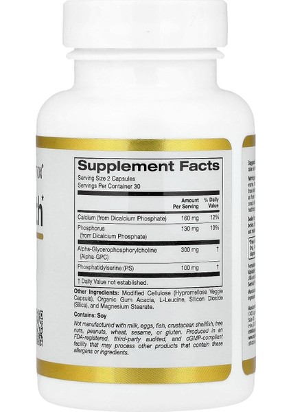 Brain Health Alpha Glycerophosphorylcholine Memory Cognitive Calcium Phosphatidylserine 60 Veggie Caps modelleri