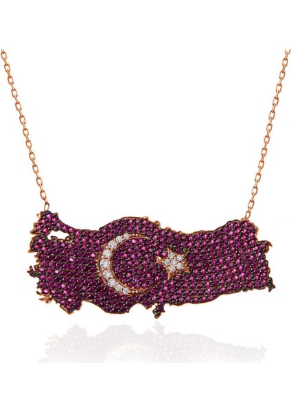 925 Ayar Gümüş Rose Ay Yıldız Türkiye Haritası Kadın Kolye (BC-3342C5) fırsatları