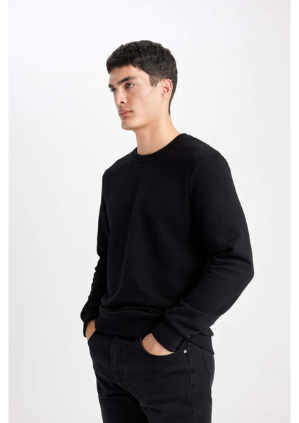 Erkek Siyah Oversize Fit Geniş Kesim Basic Düz Pamuklu Kapüşonlu Sweatshirt B7833AXNS