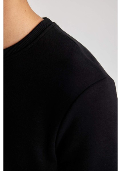 Erkek Siyah Oversize Fit Geniş Kesim Basic Düz Pamuklu Kapüşonlu Sweatshirt B7833AXNS