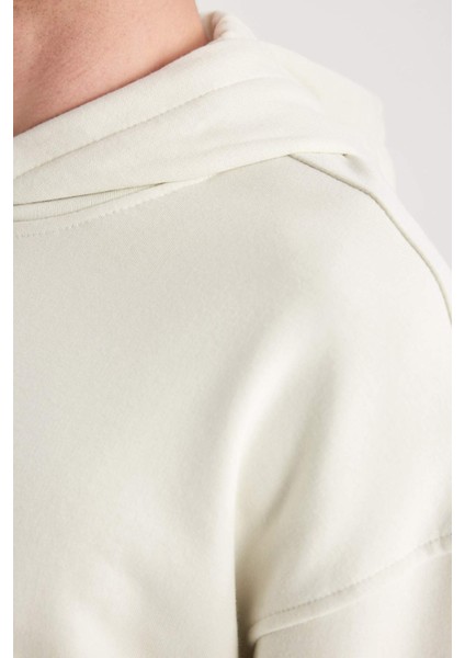 Erkek Gri Oversize Fit Geniş Kesim Basic Düz Pamuklu Kapüşonlu Sweatshirt B7849AXNS