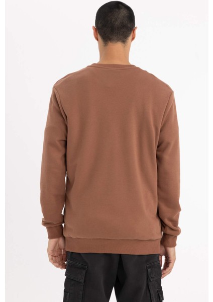 Erkek Kahverengi Oversize Fit Geniş Kesim Basic Düz Pamuklu Kapüşonlu Sweatshirt B7833AXNS