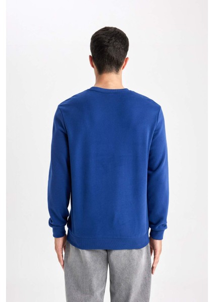 Erkek Mavi Oversize Fit Geniş Kesim Basic Düz Pamuklu Kapüşonlu Sweatshirt B7833AXNS