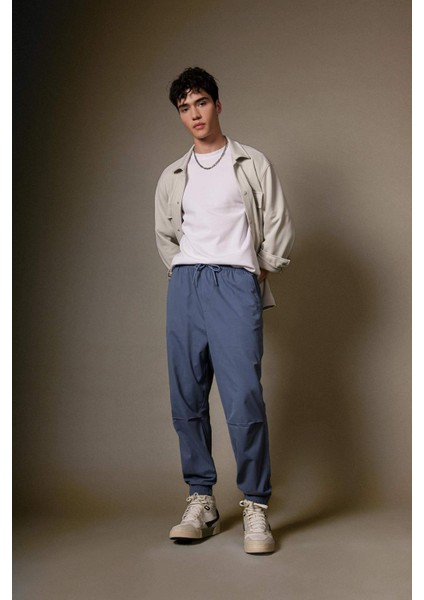 Jogger Gabardin Pantolon Regular Beli Bağcıklı Cepli Lastikli Paça B7493AX24SP