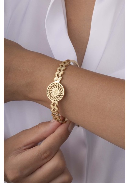 Reşat Altın Görünümlü Altın Kaplama Kadın Çelik Kelepçe Bileklik