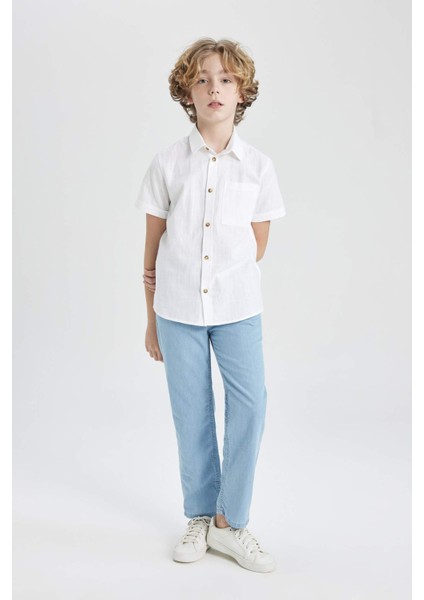 Erkek Çocuk Straight Fit Düz Paça Basic Düz Jean Pantolon B5740A824SM