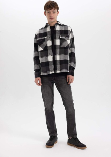 Relax Fit Polo Yaka Kareli Oduncu Flanel Pamuklu Uzun Kollu Gömlek Z0639AZ23AU