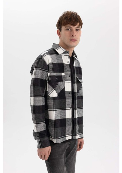 Relax Fit Polo Yaka Kareli Oduncu Flanel Pamuklu Uzun Kollu Gömlek Z0639AZ23AU