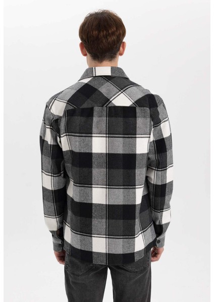 Relax Fit Polo Yaka Kareli Oduncu Flanel Pamuklu Uzun Kollu Gömlek Z0639AZ23AU