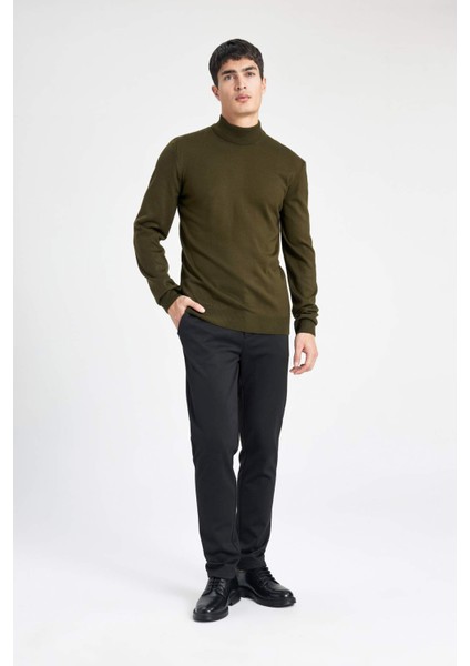 Erkek Yeşil Slim Fit Dar Kesim Basic Düz Akrilik Kazak B7851AXNS