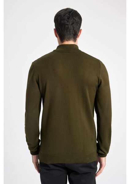 Erkek Yeşil Slim Fit Dar Kesim Basic Düz Akrilik Kazak B7851AXNS