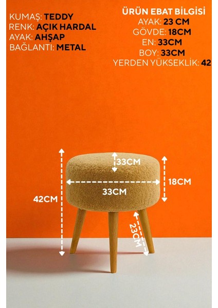 Elvıora Teddy Peluş Kumaşlı Yuvarlak Puf Bench – Retro Ahşap Ayaklı, Dekoratif ve Konforlu Tabure fiyatları