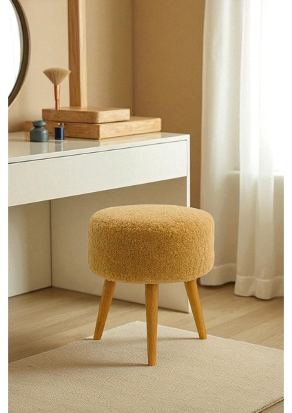 Elvıora Teddy Peluş Kumaşlı Yuvarlak Puf Bench – Retro Ahşap Ayaklı, Dekoratif ve Konforlu Tabure modelleri