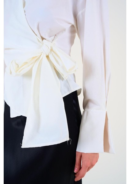 Eyesof Düz Yandan Bağlamalı Gömlek - Ekru fırsatları