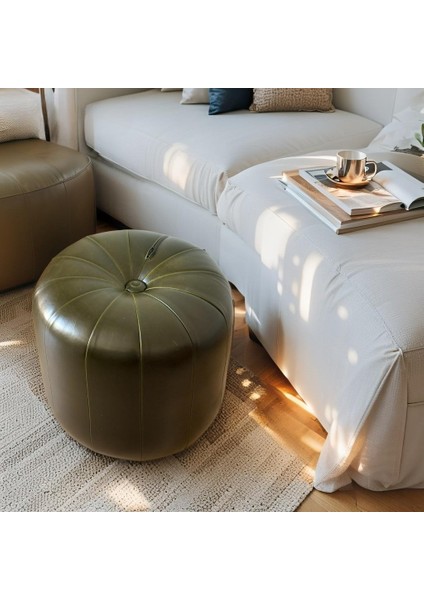 Yuvarlak Deri Puf – Modern Tasarım, Fonksiyonel ve Dekoratif Oturma Ünitesi