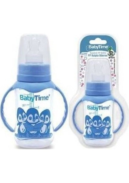 Mavi 150 ml Silikon Damak Uçlu Kulplu Bebek Biberonu