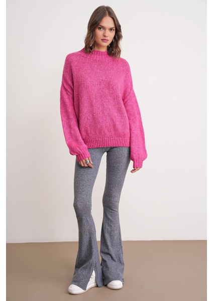 6700 Kadın Dik Yaka Balon Triko Kazak Fuşya fiyatları