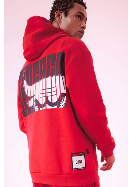 Fit NBA Chicago Bulls Standart Fit Kapüşonlu Cepli Sweatshirt