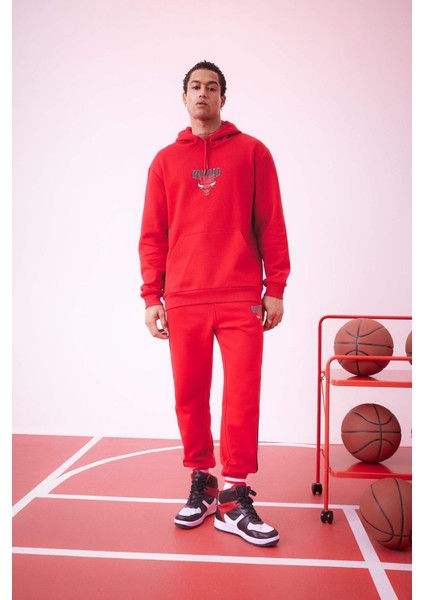 Fit NBA Chicago Bulls Standart Fit Kapüşonlu Cepli Sweatshirt