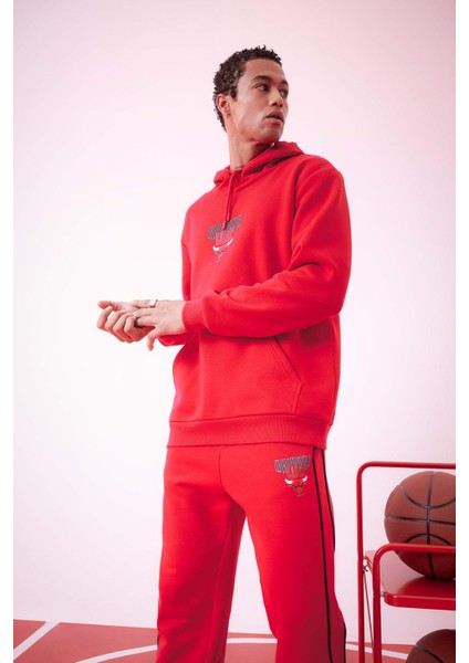 Fit NBA Chicago Bulls Standart Fit Kapüşonlu Cepli Sweatshirt