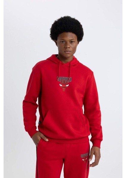 Fit NBA Chicago Bulls Standart Fit Kapüşonlu Cepli Sweatshirt