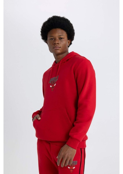 Fit NBA Chicago Bulls Standart Fit Kapüşonlu Cepli Sweatshirt