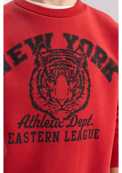 Erkek Çocuk Bordo Regular Fit Düz Kesim Basic Düz Kapüşonlu Sweatshirt B7822A8NS