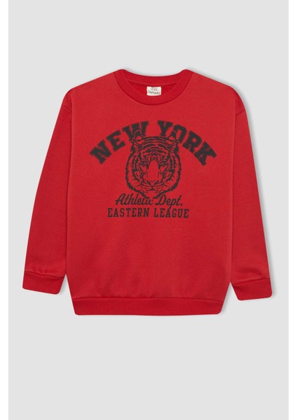 Erkek Çocuk Bordo Regular Fit Düz Kesim Basic Düz Kapüşonlu Sweatshirt B7822A8NS