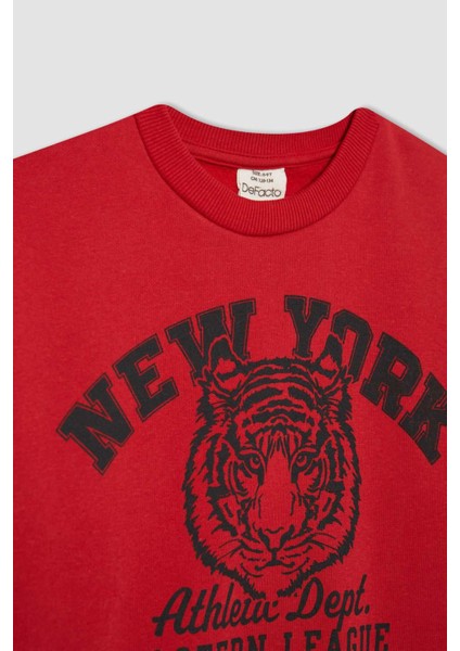 Erkek Çocuk Bordo Regular Fit Düz Kesim Basic Düz Kapüşonlu Sweatshirt B7822A8NS