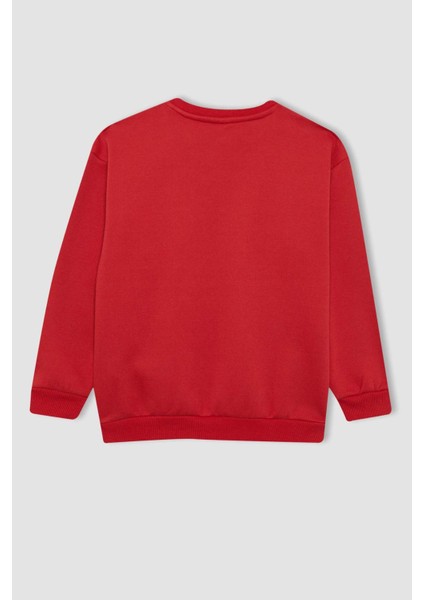 Erkek Çocuk Bordo Regular Fit Düz Kesim Basic Düz Kapüşonlu Sweatshirt B7822A8NS