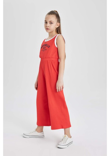 Kız Çocuk Baskılı Fitilli Kaşkorse Kolsuz Uzun Tulum B4878A824SM