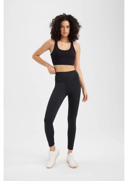 Fit Siyah Yüksek Bel İçi Yumuşak Tüylü Beli Saran Basic Sporcu Tayt W8206AZ24SP