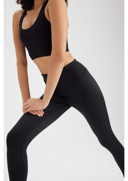 Fit Siyah Yüksek Bel İçi Yumuşak Tüylü Beli Saran Basic Sporcu Tayt W8206AZ24SP