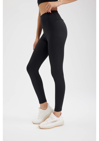 Fit Siyah Yüksek Bel İçi Yumuşak Tüylü Beli Saran Basic Sporcu Tayt W8206AZ24SP