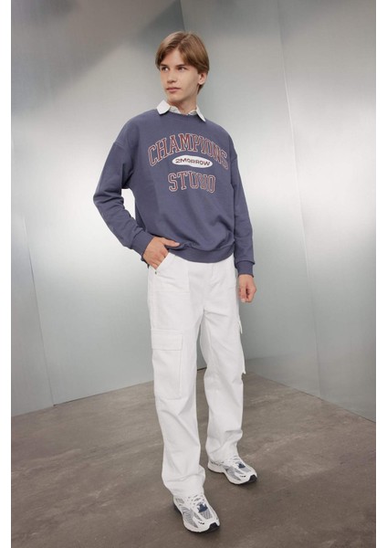 Erkek Çocuk Kargo Fit Düz Paça Jean Pantolon B5744A824SM