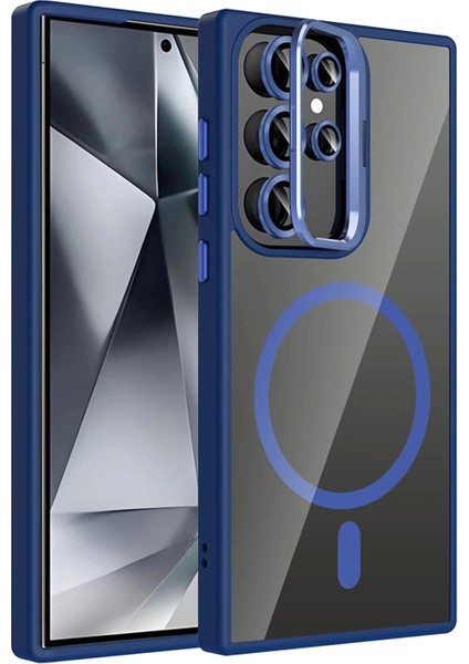 Samsung Galaxy S23 Ultra Remim Lensli Magsafe Standlı Kapak - Lacivert