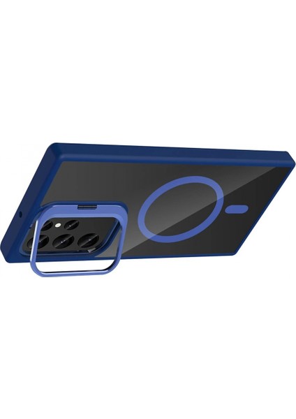Samsung Galaxy S23 Ultra Remim Lensli Magsafe Standlı Kapak - Lacivert modelleri