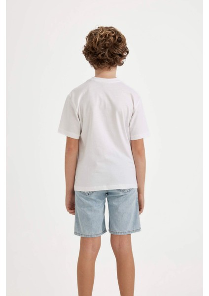 Erkek Çocuk Beyaz V Yaka Kısa Kollu Basic Düz Okul Tişörtü K1693A624SM