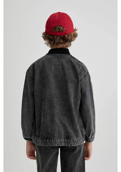 Erkek Çocuk Kolej Yaka Fermuarlı Çift Cepli Mevsimlik Hafif Jean Bomber Ceket B5500A824SP