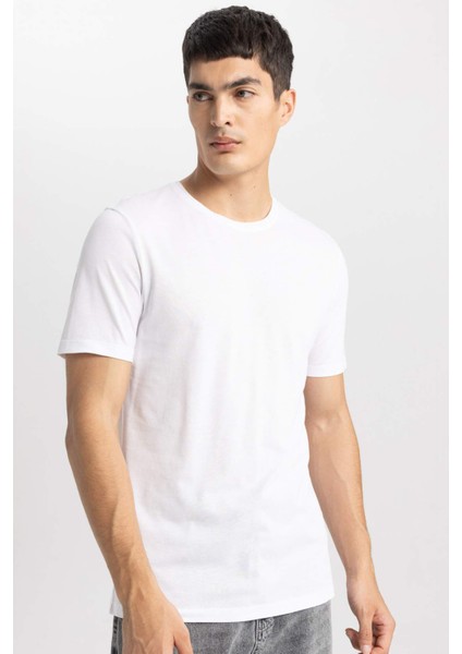 Slim Fit Dar Kesim Bisiklet Yaka Modal Karışımlı Pamuklu Basic Düz Kısa Kollu Beyaz Tişört M6606AZ24SP