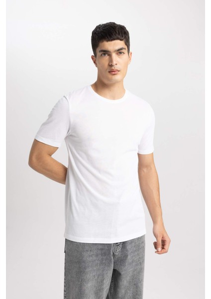Slim Fit Dar Kesim Bisiklet Yaka Modal Karışımlı Pamuklu Basic Düz Kısa Kollu Beyaz Tişört M6606AZ24SP