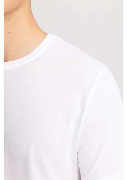 Slim Fit Dar Kesim Bisiklet Yaka Modal Karışımlı Pamuklu Basic Düz Kısa Kollu Beyaz Tişört M6606AZ24SP