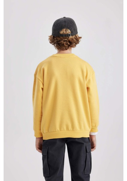Erkek Çocuk Sarı Regular Fit Düz Kesim Basic Düz Kapüşonlu Sweatshirt B7822A8NS