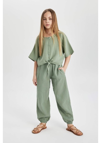 Kız Çocuk Önden Bağlamalı Kısa Kollu Bluz B5062A824SM